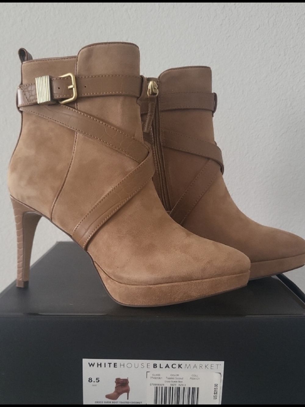 White House Black Market Tan Suede Strappy Ankle Boots